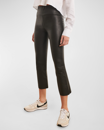 Sprwmn Leather High-waist Cropped Flare Leggings In Khaki
