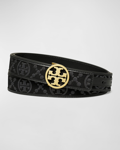 Tory Burch Miller T-monogram Mixed-media Belt In Black