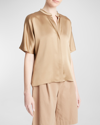 Vince Short-sleeve Dolman Button-front Silk Blouse In Cocoon