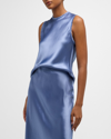 Vince Frayed-edge Crushed Satin Shell Top In Azure Gem