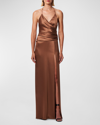 Carolina Herrera Draped Satin Gown In Nutmeg