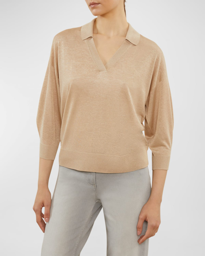 Peserico 3/4-sleeve Shimmer Knit Sweater In Raffia