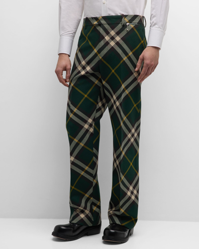 Burberry Check Wool Trousers In Ivy