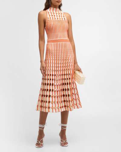 Simkhai Nash Sleeveless Halter Crochet Midi Dress In Orange