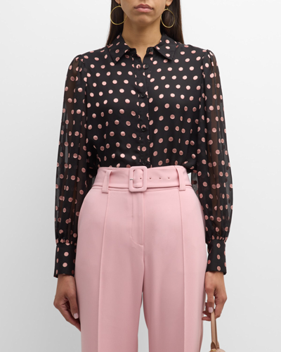 Elie Tahari The Marie Polka Dot Burnout Button-down Blouse In Tailor Pink Polka Dot