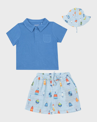 Angel Dear Kids' Boy's Buoys Cotton Muslin Polo Shirt, Shorts And Sunhat Set