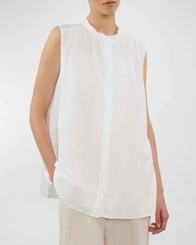Peserico Ruched Sleeveless Cotton Top In Pure White-001