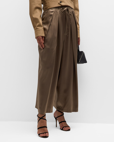 Frame Wide-leg Cropped Silk Trousers In Cypress