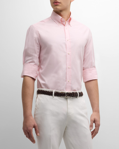 Brunello Cucinelli Classic Fit Cotton Twill Button-down Shirt In C031 Pink