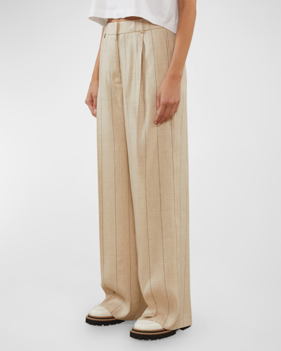 Peserico High-rise Wide-leg Striped Pants In Letter Paper