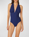 Shoshanna Halter One Piece Swimsuit In Navy In Navy