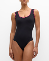 Karla Colletto Amaya Round-neck Tank One-piece Swimsuit In Black Primrose