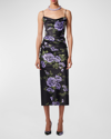 Carolina Herrera Draped Floral-print Satin Midi Dress In Black Multi