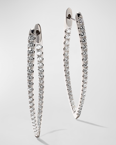 Memoire 18k White Gold Diamond Imperial Hoop Earrings In Metallic