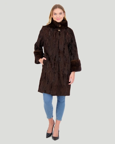 Gorski Lamb Sections Short Coat With Mink Stand Collar In Brown