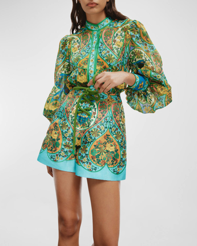 ALEMAIS SOFIE BALLOON-SLEEVE FLORAL BUTTON-FRONT BLOUSE