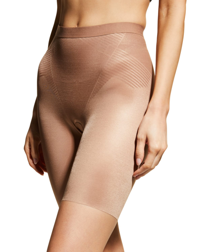 Spanx Thinstincts 2.0 High-waist Mid-thigh Shorts In Brown