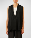 Eskandar Sleeveless A-line V-neck Vest (mid Plus Length) In Black
