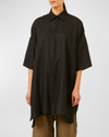 Eskandar Sloped-shoulder Wide A-line Short-sleeve Shirt With Collar (very Long) In Black