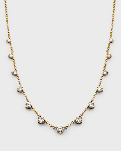 Memoire 18k Yellow Gold 13 Round Diamond Three Prong Necklace, 18"l