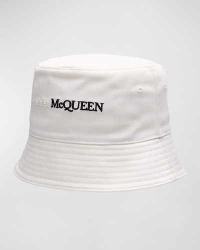 Alexander Mcqueen Men's Cotton Bicolor Logo Bucket Hat In Natural