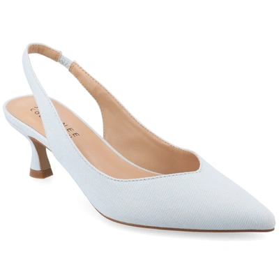Journee Collection Women's Mikoa Wide Width Kitten Heel Sling Back Pointed Toe Pumps In Denim