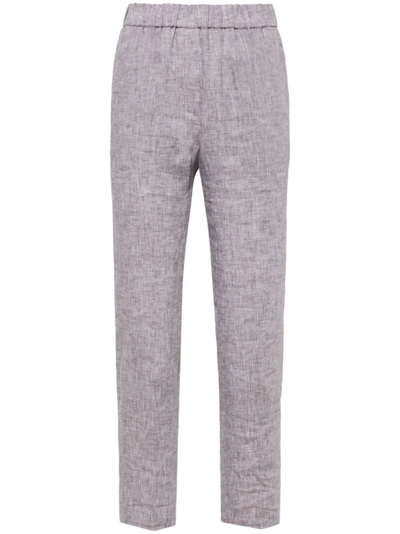 Peserico Cropped Linen Trousers In Brown