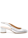 AEYDE ROMY LAMINATED NAPPA LEATHER SILVER SLINGBACK