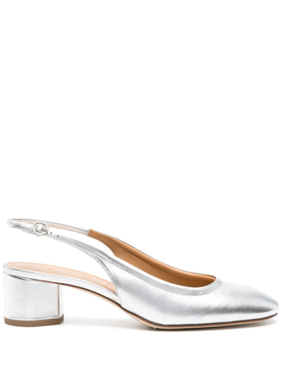 Aeyde Romy Laminated Nappa Leather Silver Slingback In Metallic
