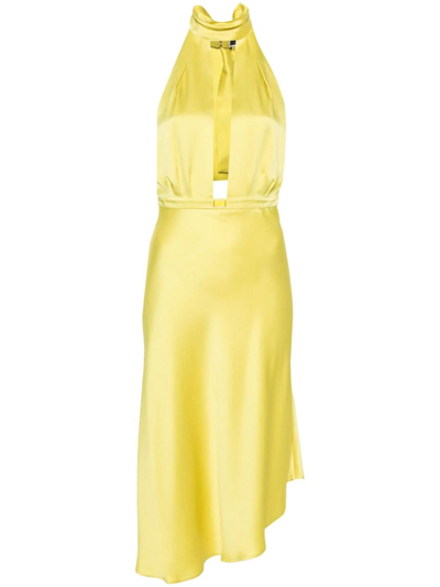 Elisabetta Franchi Asymmetric Satin Midi Dress In Yellow & Orange