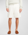 LORO PIANA MEN'S JOETSU PLEATED TWILL BERMUDA SHORTS