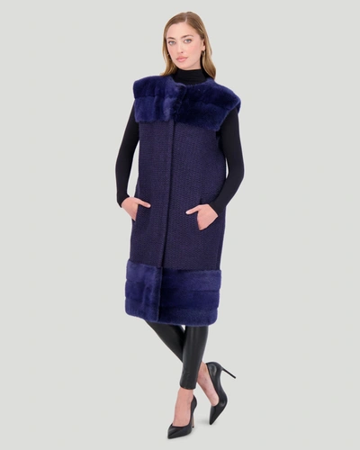 Gorski Knit Wool Vest W/ Mink Trim In Blue