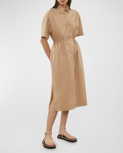 Peserico Belted Side-slit A-line Midi Shirtdress In Rope