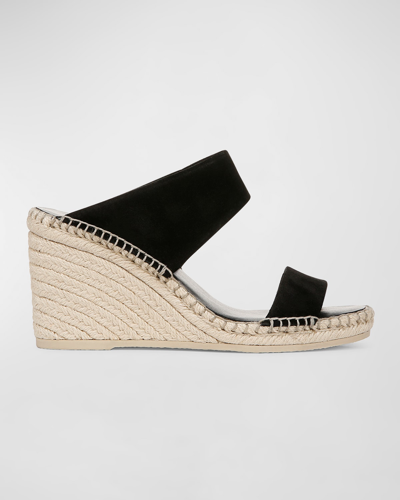 Vince Greta Suede Wedge Espadrille Sandals In Black