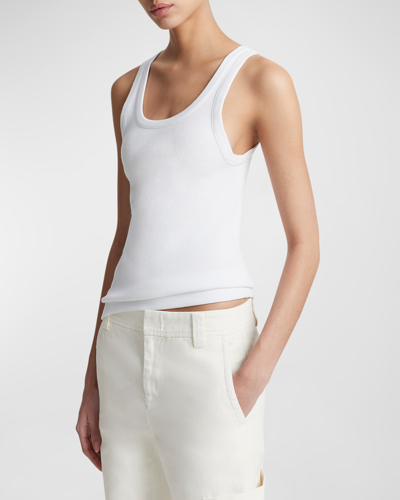 Vince Scoop-neck Ribbed Tank Top In Optic White