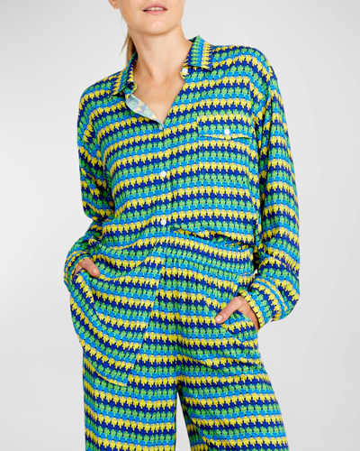 Terez Margarita Crochet Rayon Button-front Shirt In Green