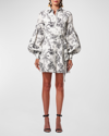 CAROLINA HERRERA PUFF-SLEEVE BELTED MINI SHIRTDRESS