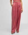 ALEX PERRY MID-RISE PLEATED CRYSTAL PINSTRIPE STRAIGHT-LEG TROUSERS
