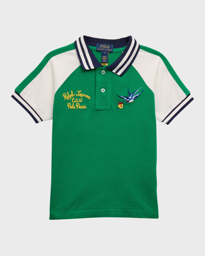 Ralph Lauren Kids' Boy's Map Embroidery Cotton Mesh Short-sleeve Polo Shirt In Cruise Green