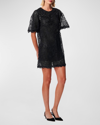 CAROLINA HERRERA BEADED FLUTTER-SLEEVE LACE MINI SHIFT DRESS