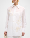 LAFAYETTE 148 OVERSIZED EMBROIDERED COTTON VOILE SHIRT