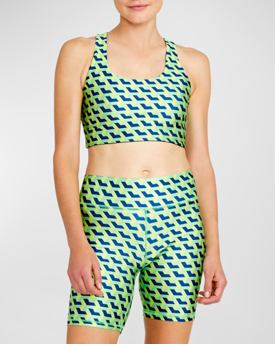 Terez Fairway Geo Hi-shine Sports Bra In Green