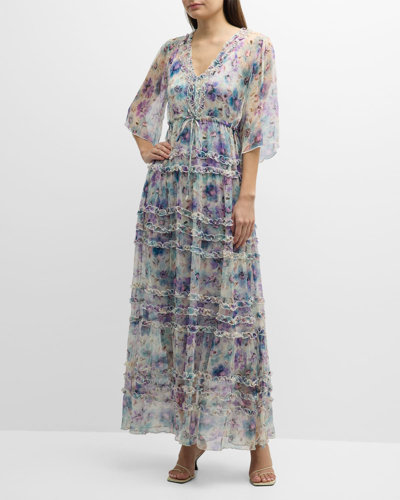 Johnny Was Glinda Tiered Floral-print Ruffle Maxi Dress In Neutral