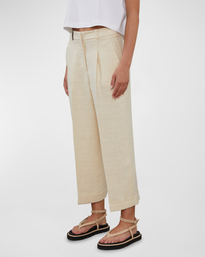 Peserico Pleated High-rise Cropped Pants In Letter Paper