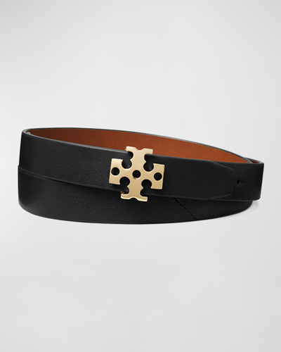 Tory Burch Logo Leather Belt In Black