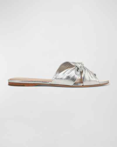 Veronica Beard Seraphina Twisted Metallic Slide Sandals In Silver