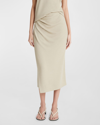 VINCE SIDE-DRAPE JERSEY MIDI SKIRT