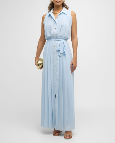 Ramy Brook Coraline Pleated Maxi Shirtdress In Crystal Blue