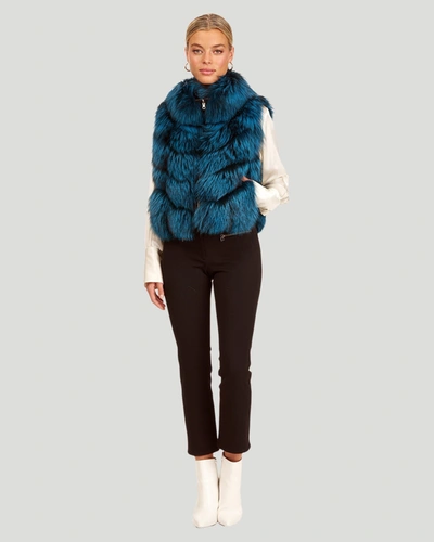 Gorski Reversible Silver Fox Fur And Down Vest In Blue