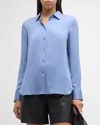 Vince Slim-fitted Stretch Silk Button-front Blouse In Azure Gem